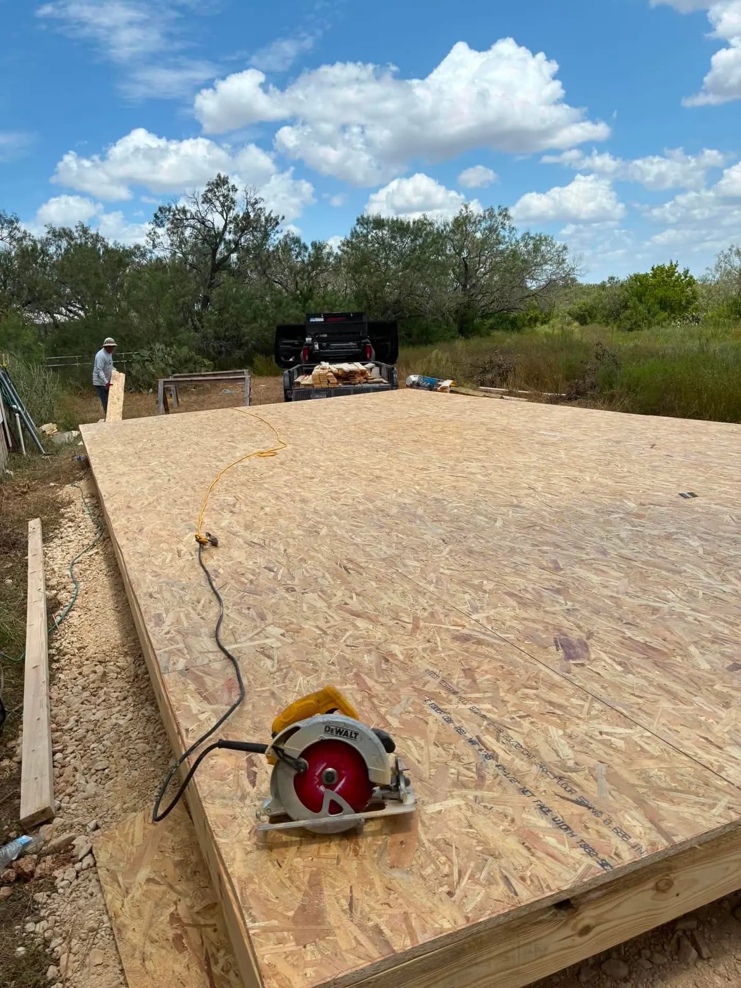 OSB subfloor installed over the raised wood base for the 15x30 game room building.